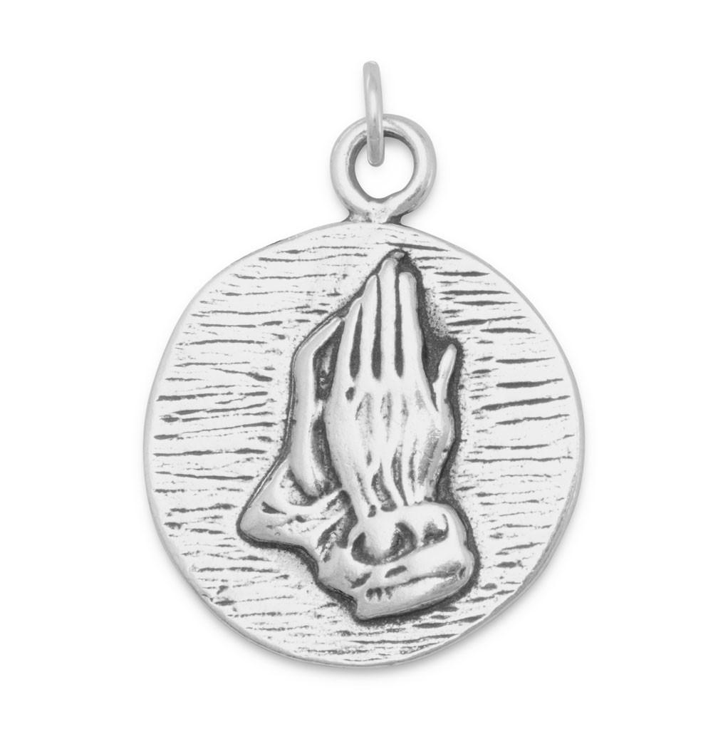 Sterling Silver Reversible Charm with Praying Hands and Prayer