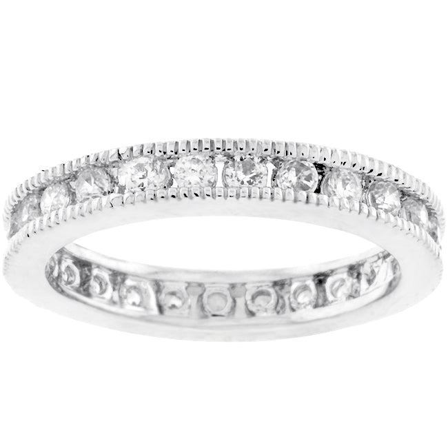 Precious Stars Silvertone Round-Cut Cubic Zirconia Milgrain Eternity Band