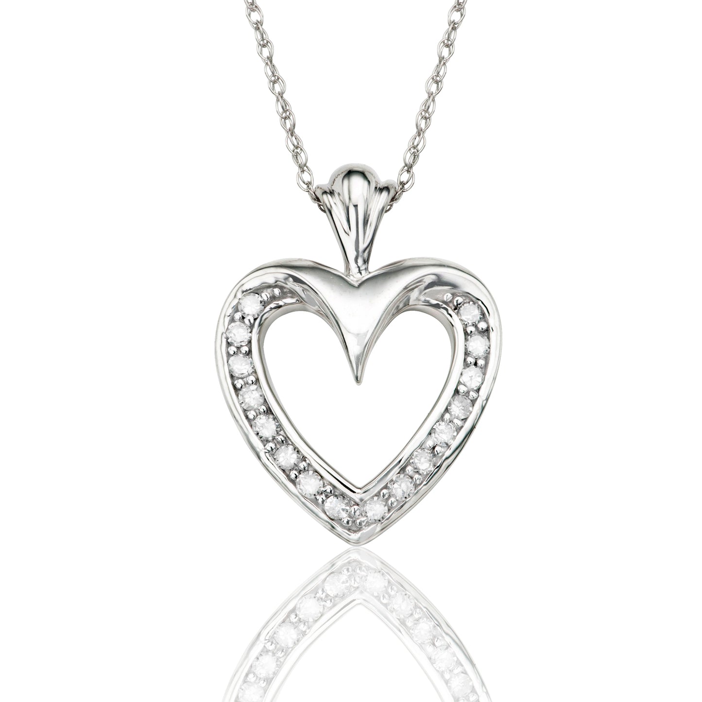 10k White Gold 0.16 ct TDW White Diamond Heart Necklace